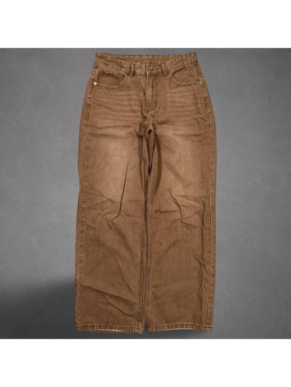 Baggy Brown Washed Denim Jeans Wide Leg Y2K Skater Size 30
